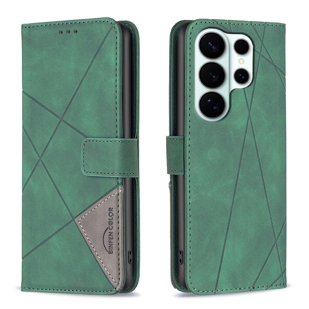 For Samsung Galaxy S26 Ultra Phone Case BINFEN COLOR Wallet Stand Geometry Imprinted Leather Cover