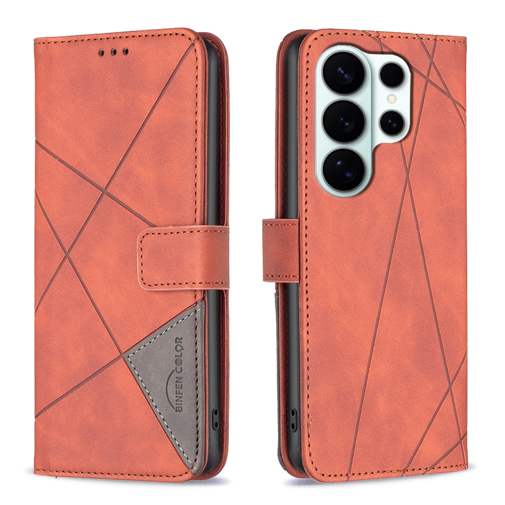 For Samsung Galaxy S26 Ultra Phone Case BINFEN COLOR Wallet Stand Geometry Imprinted Leather Cover