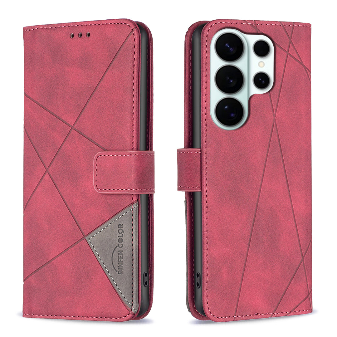 For Samsung Galaxy S26 Ultra Phone Case BINFEN COLOR Wallet Stand Geometry Imprinted Leather Cover
