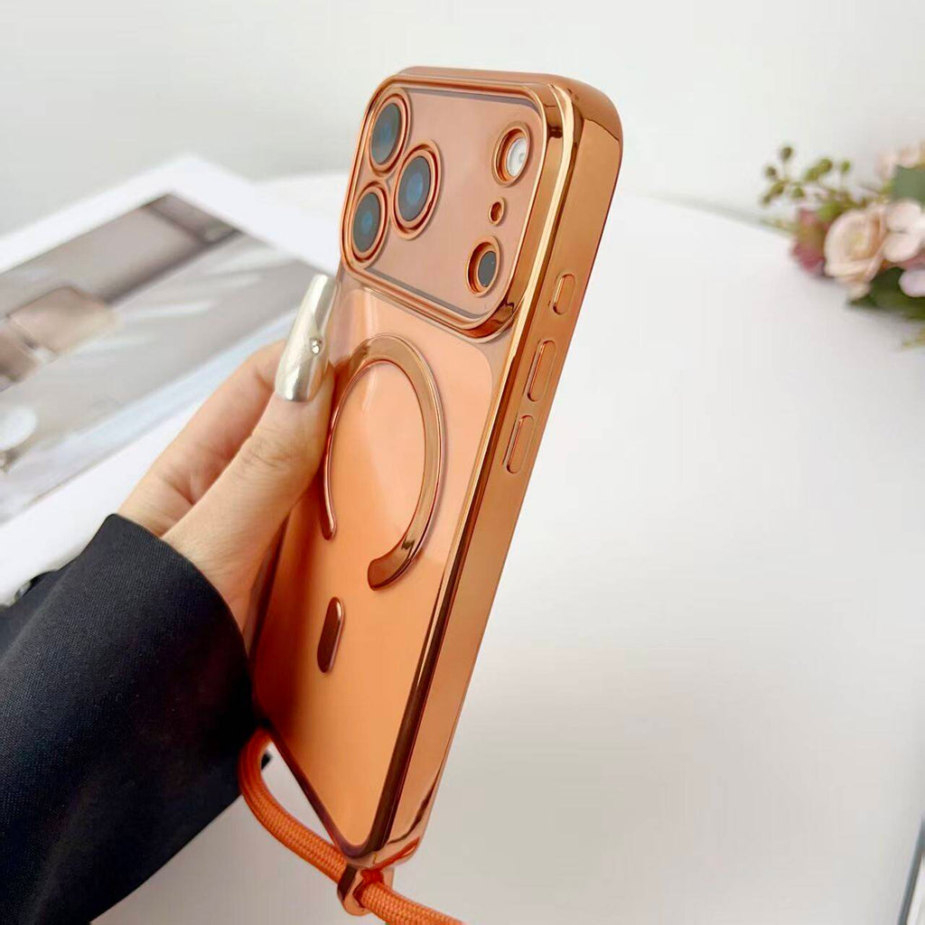 For iPhone 17 Pro Max Case Compatible with MagSafe Electroplating Edge TPU Phone Cover with Shoulder Strap