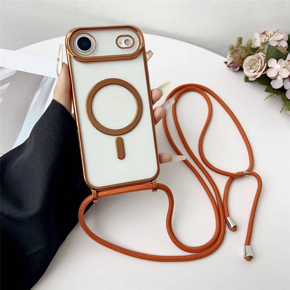 For iPhone Air Case Compatible with MagSafe Electroplating Edge TPU Phone Cover with Shoulder Strap