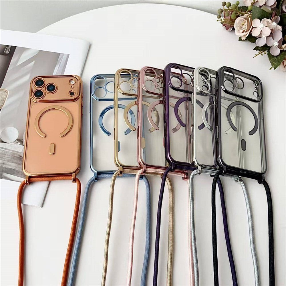 For iPhone Air Case Compatible with MagSafe Electroplating Edge TPU Phone Cover with Shoulder Strap