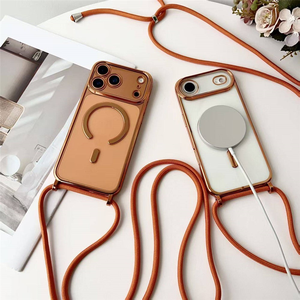 For iPhone Air Case Compatible with MagSafe Electroplating Edge TPU Phone Cover with Shoulder Strap