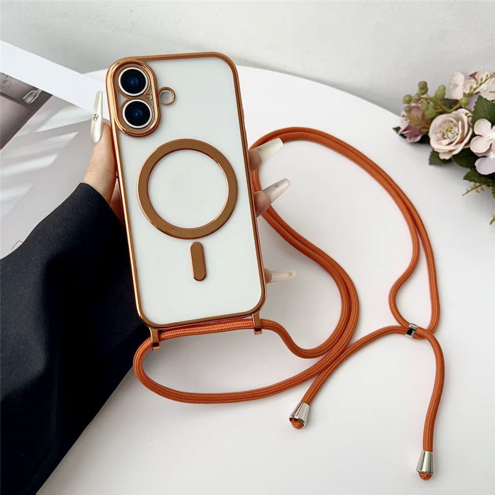 For iPhone 17 Case Compatible with MagSafe Electroplating Edge TPU Phone Cover with Shoulder Strap