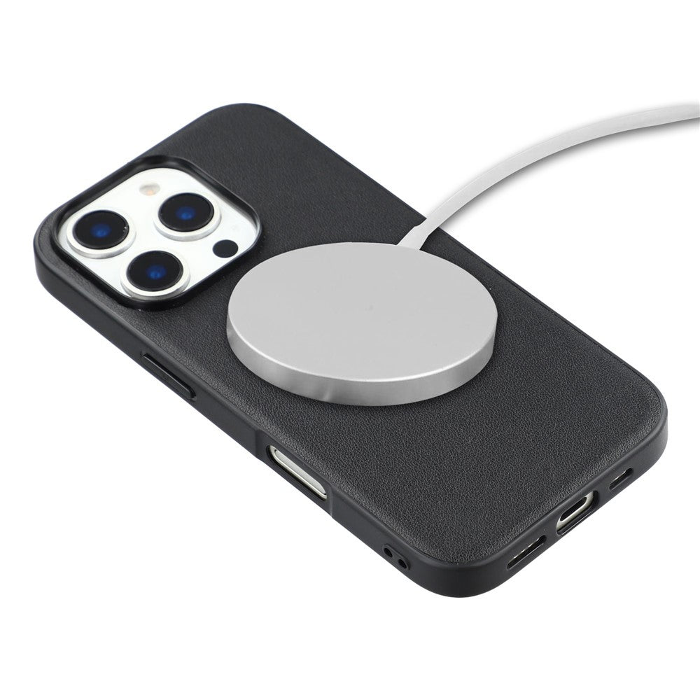 For iPhone 16 Pro Case Compatible with MagSafe Nappa Texture Genuine Cow Leather Coated PC TPU Phone Cover