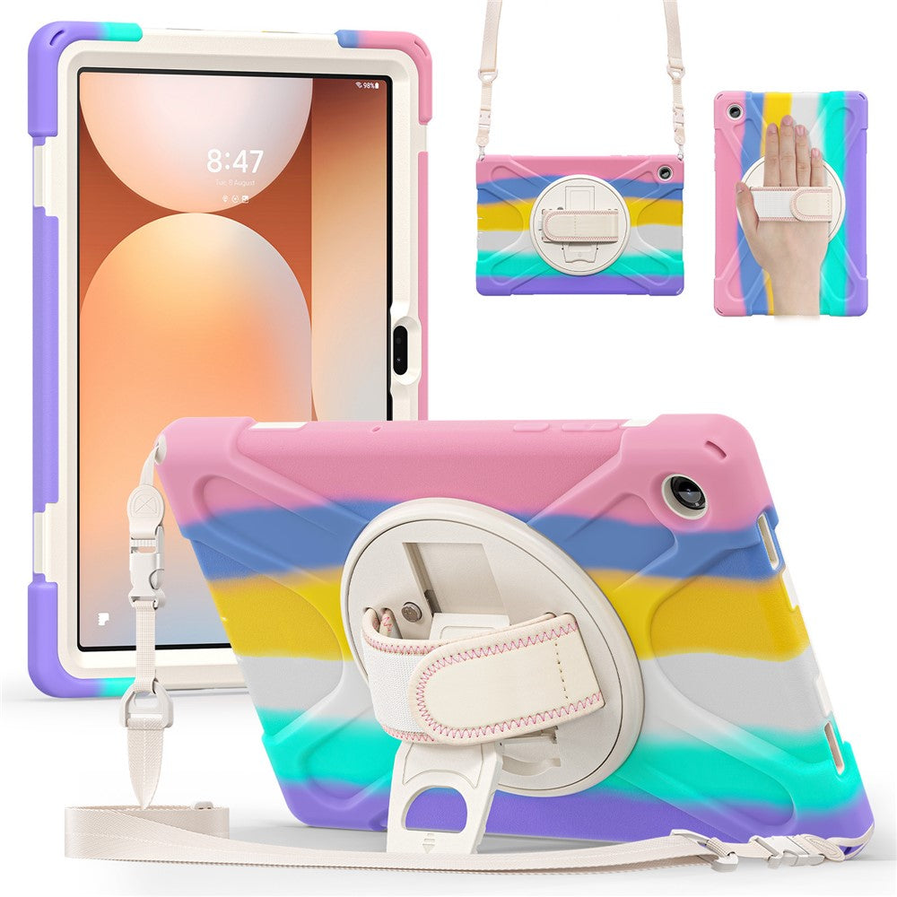 For Samsung Galaxy Tab A11+ Kickstand Case TPU PC Silicone Tablet Cover with Shoulder Strap