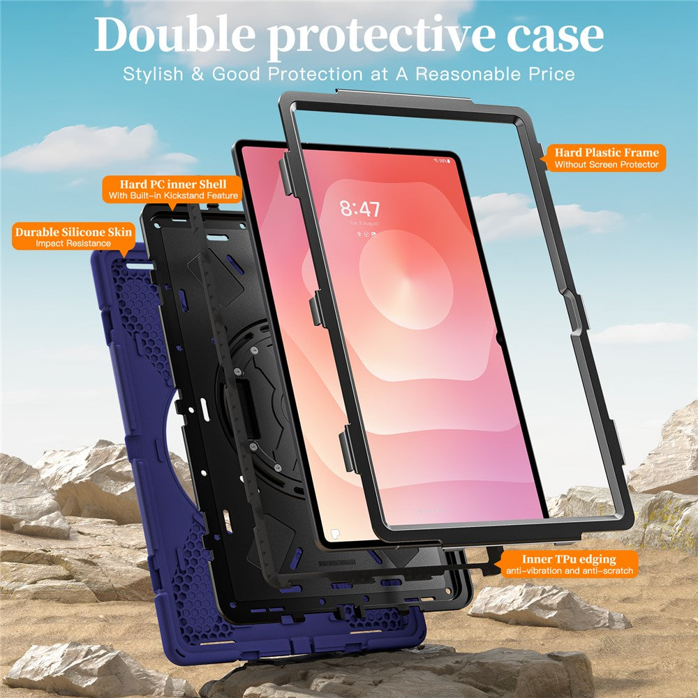 For Samsung Galaxy Tab S11 Ultra Kickstand Case TPU PC Silicone Tablet Cover with Shoulder Strap