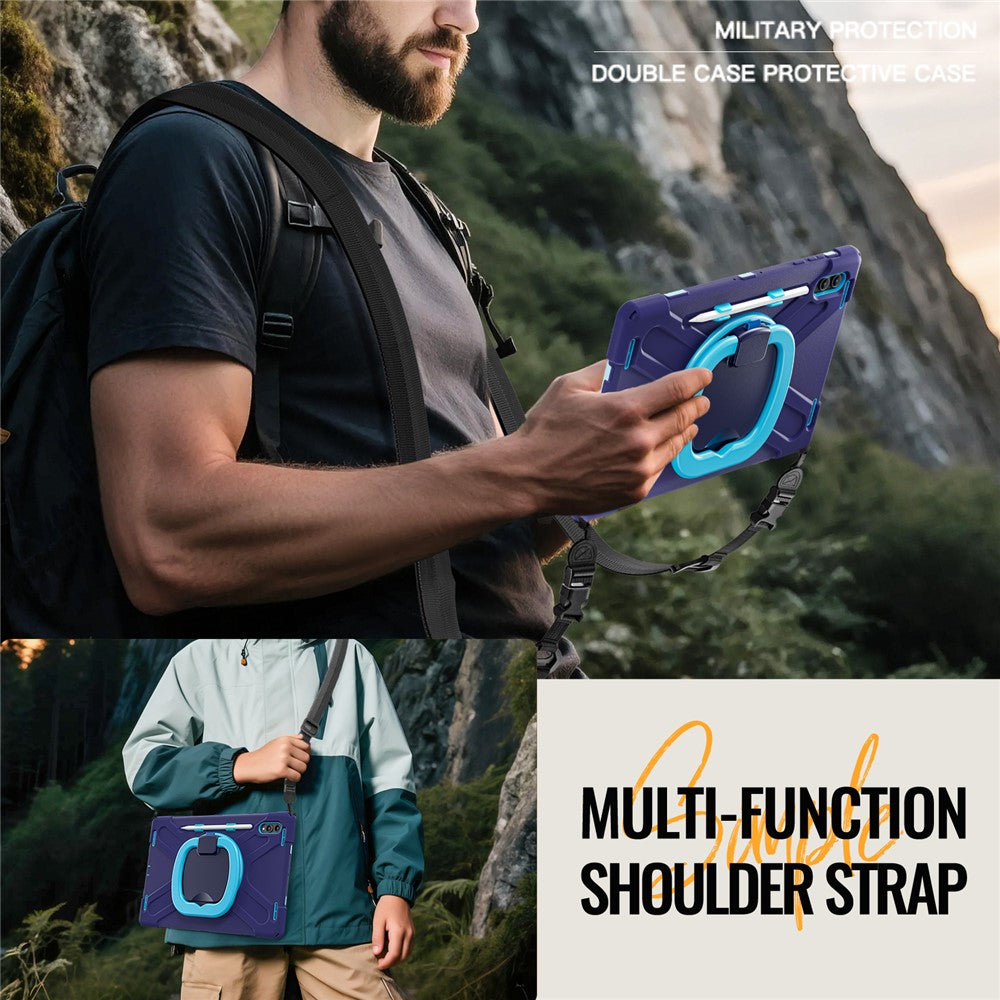 For Samsung Galaxy Tab S11 Ultra Case with Shoulder Strap TPU + PC + Silicone Kickstand Tablet Cover