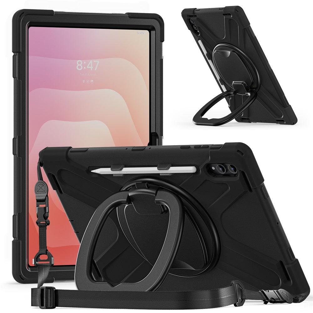 Étui pour Samsung Galaxy Tab S11 Ultra avec bandoulière, en TPU, PC et silicone, et support intégré. 