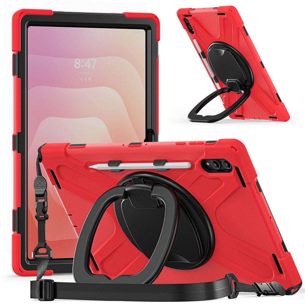 For Samsung Galaxy Tab S11 Ultra Case with Shoulder Strap TPU + PC + Silicone Kickstand Tablet Cover