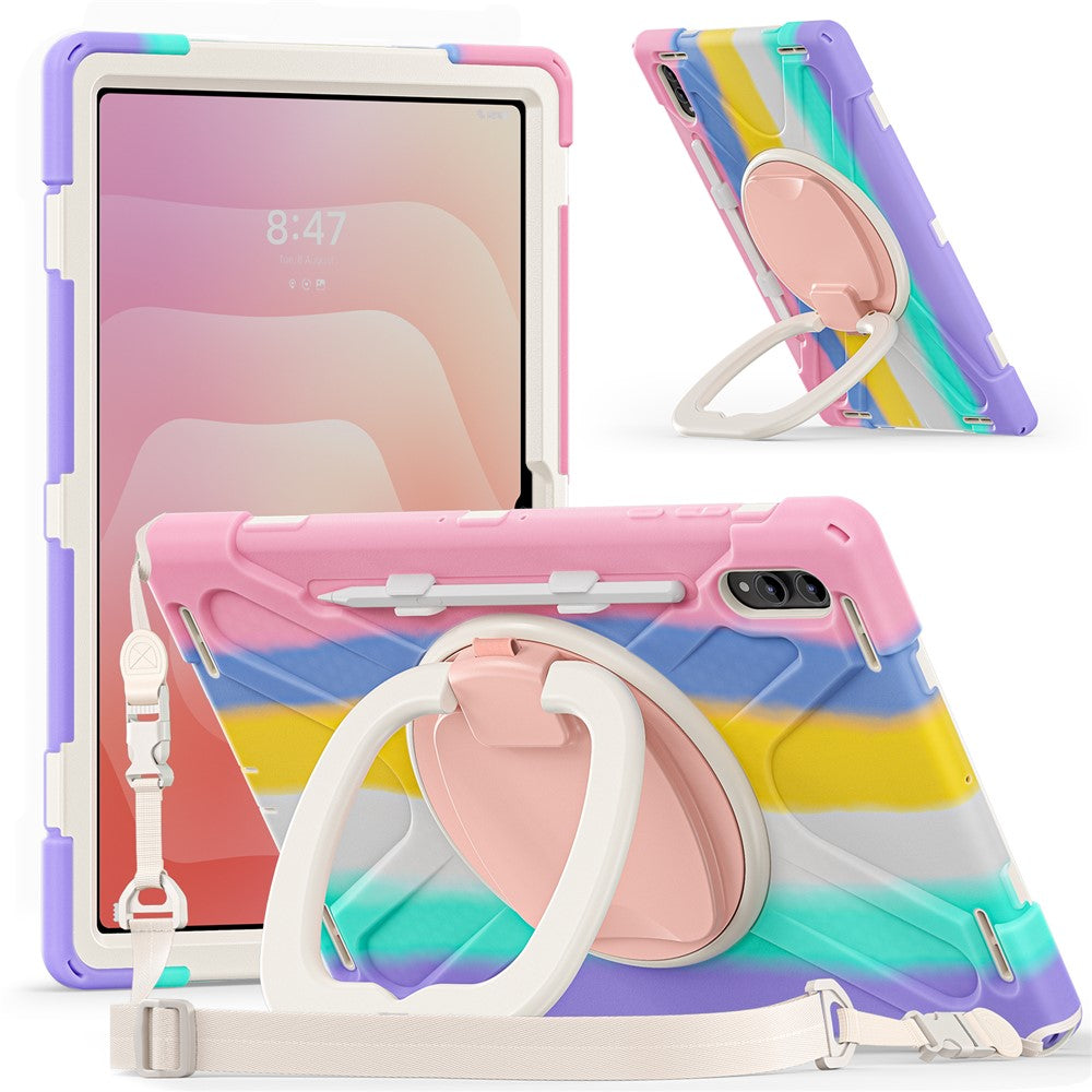 For Samsung Galaxy Tab S11 Ultra Case with Shoulder Strap TPU + PC + Silicone Kickstand Tablet Cover