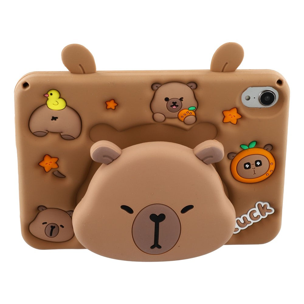 For iPad mini (2024) / (2021) Case Cute Silicone Tablet Cover with Retractable Bear Kickstand / Shoulder Strap
