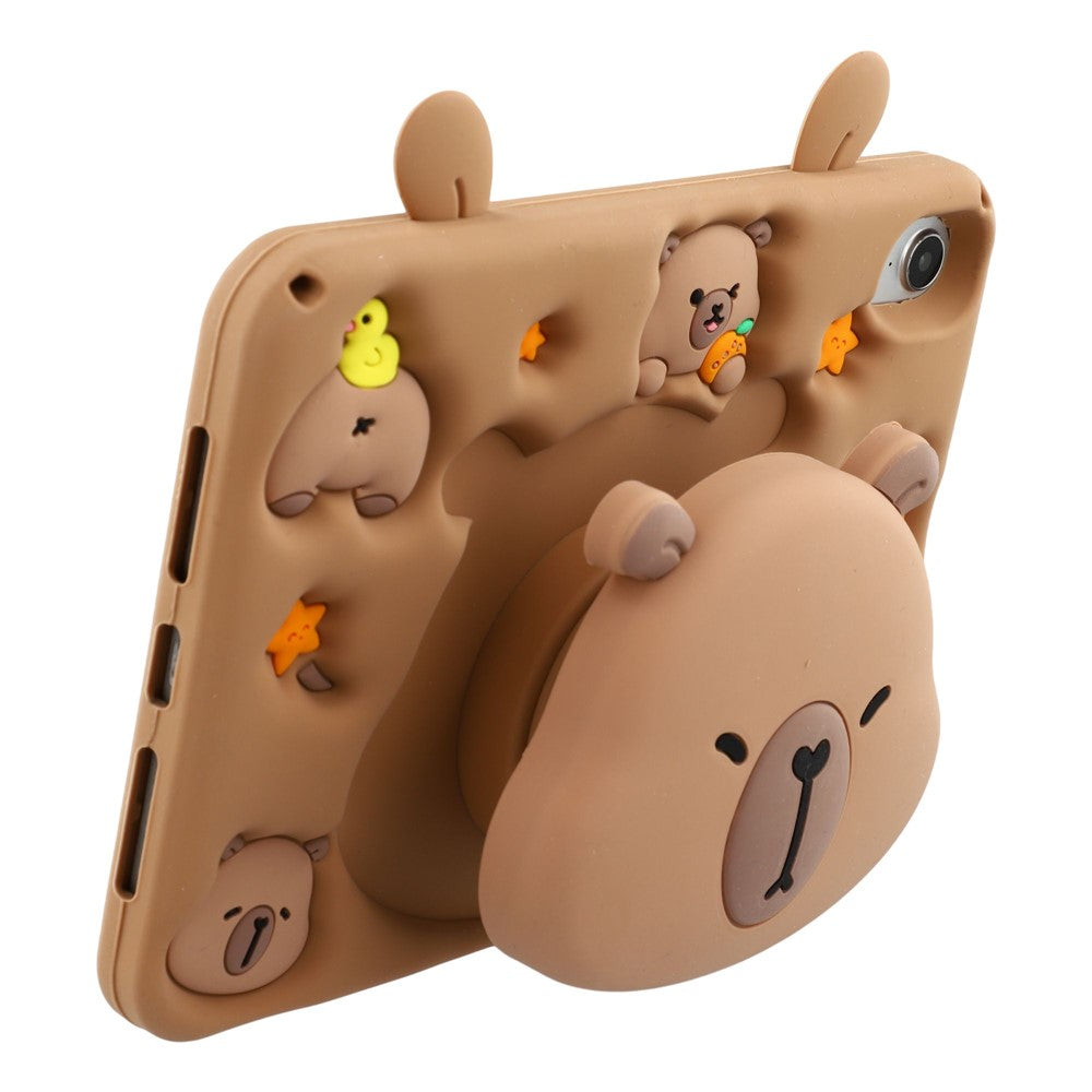 Étui pour iPad mini (2024) / (2021) : coque en silicone mignonne avec support rétractable en forme d'ours et bandoulière.