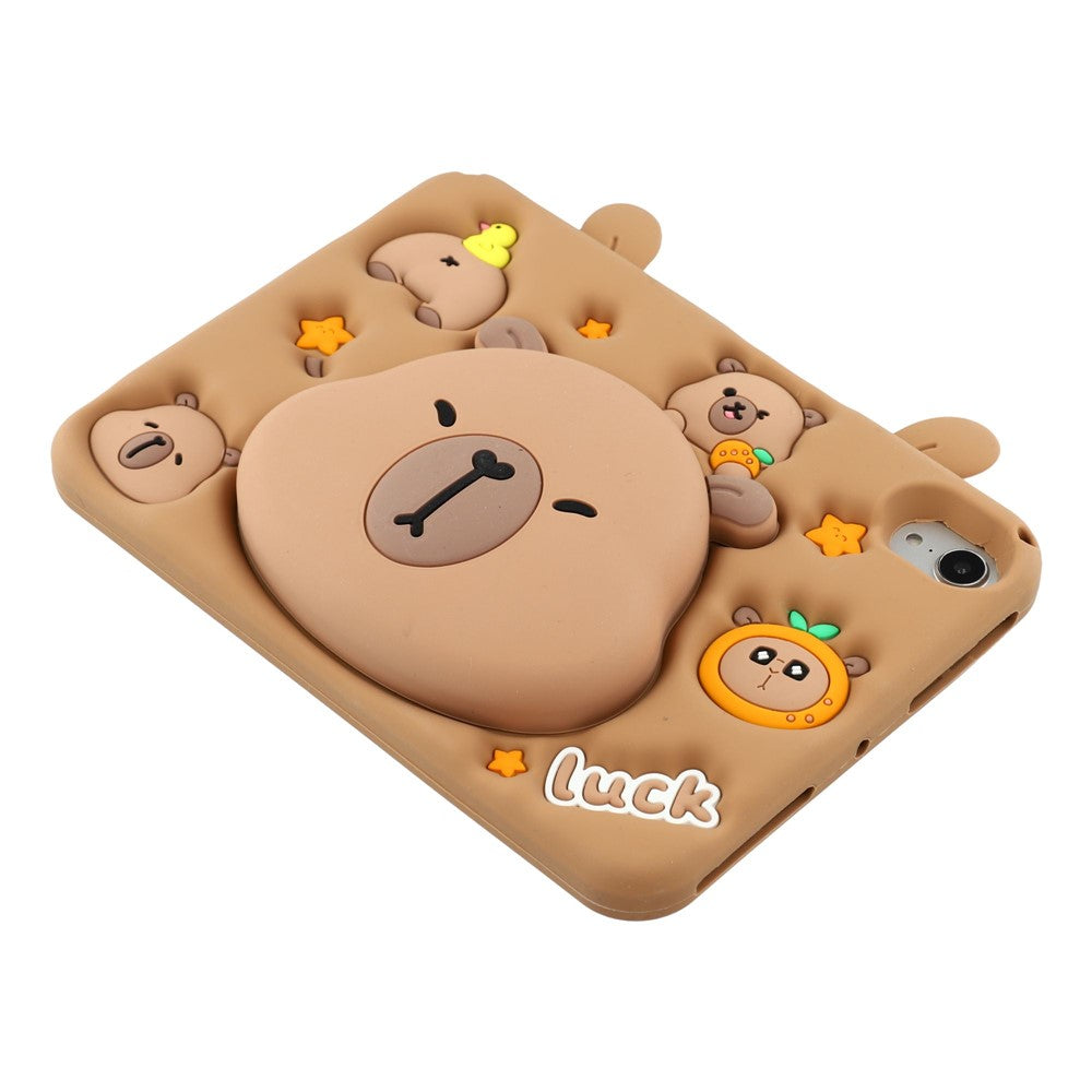Étui pour iPad mini (2024) / (2021) : coque en silicone mignonne avec support rétractable en forme d'ours et bandoulière.