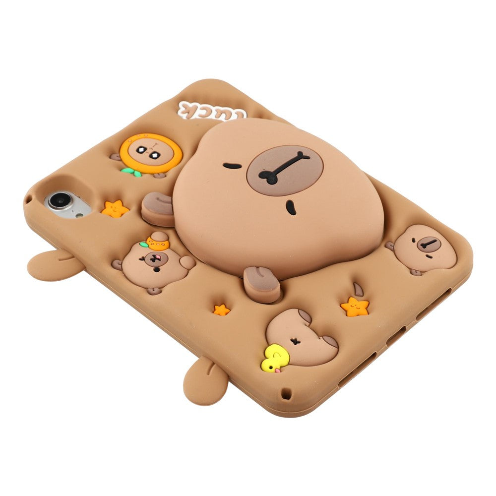 For iPad mini (2024) / (2021) Case Cute Silicone Tablet Cover with Retractable Bear Kickstand / Shoulder Strap