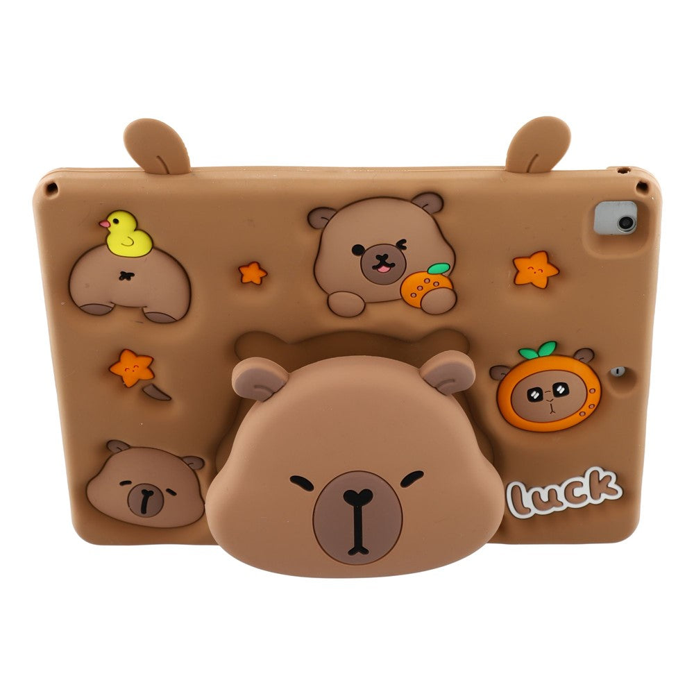 Cute Silicone Case for iPad 9.7-inch (2018) / (2017) / iPad Air 2 / Air (2013) Tablet Cover with Retractable Bear Kickstand / Shoulder Strap