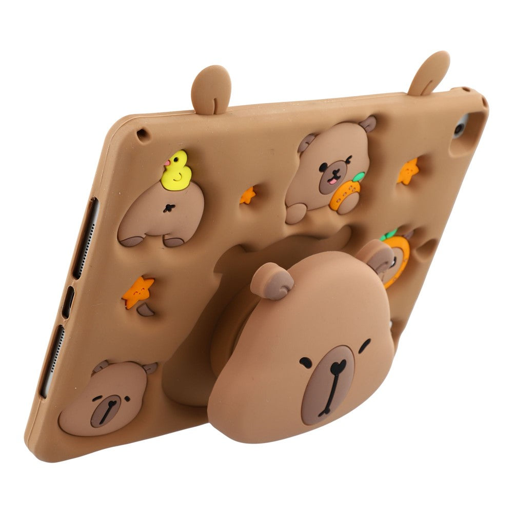 Cute Silicone Case for iPad 9.7-inch (2018) / (2017) / iPad Air 2 / Air (2013) Tablet Cover with Retractable Bear Kickstand / Shoulder Strap