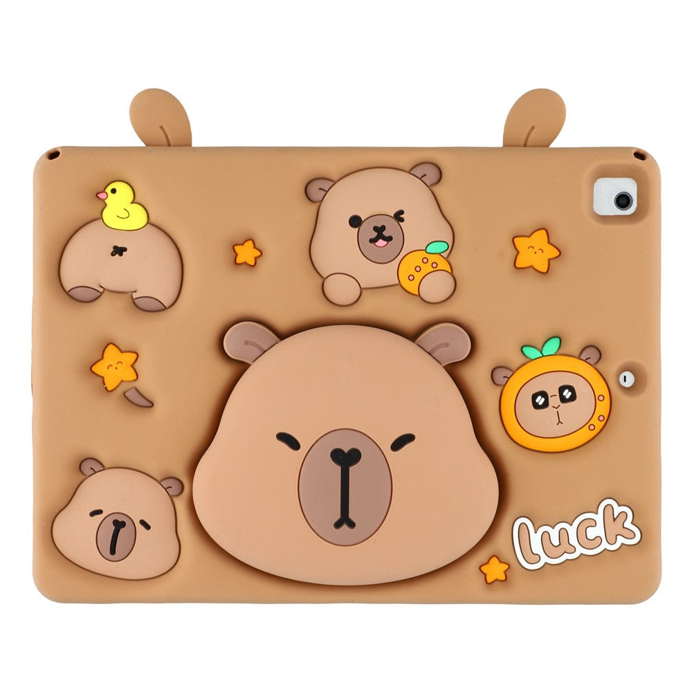 Cute Silicone Case for iPad 9.7-inch (2018) / (2017) / iPad Air 2 / Air (2013) Tablet Cover with Retractable Bear Kickstand / Shoulder Strap