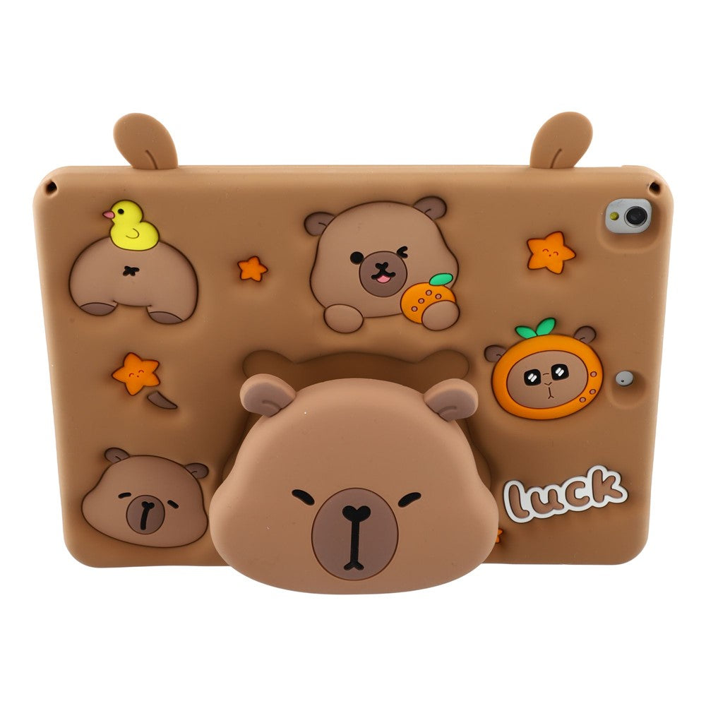 Cute Silicone Case for iPad 10.2 (2021) / (2020) / (2019) / iPad Air 10.5 inch (2019) / Pro 10.5-inch (2017) Tablet Cover with Retractable Bear Kickstand / Shoulder Strap