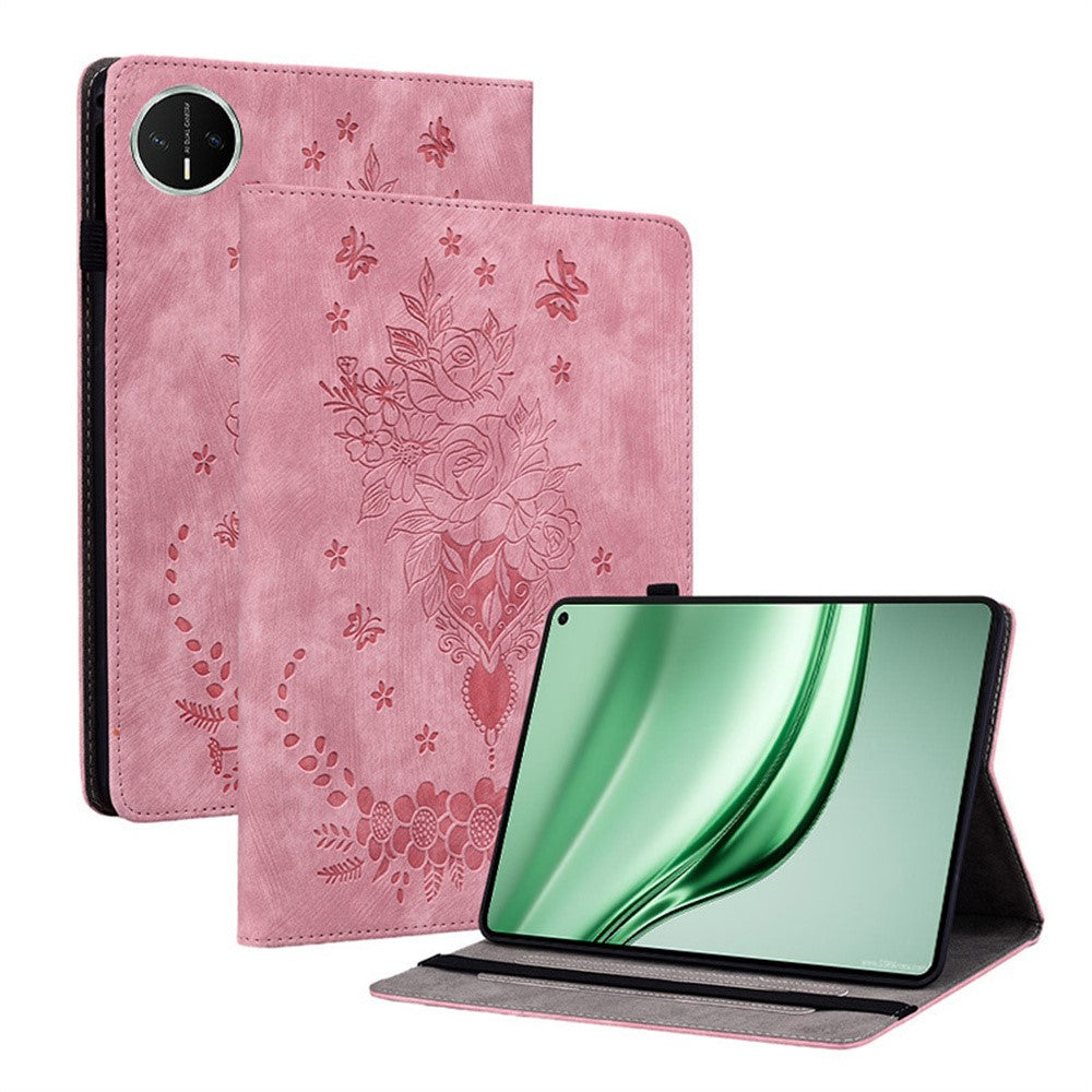 Étui pour Huawei MatePad Mini avec porte-cartes, revêtement en cuir anti-rayures et motif floral rose