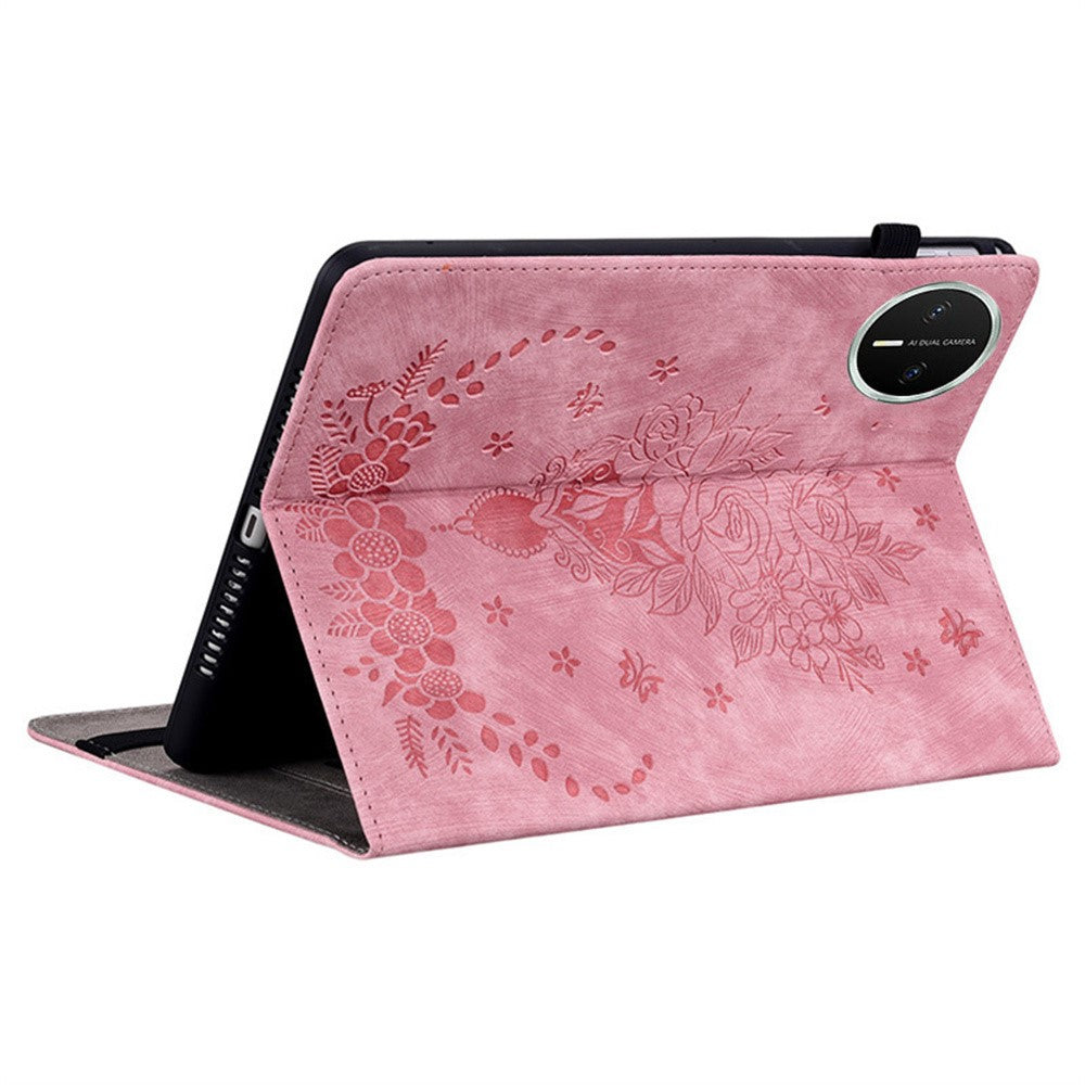 Étui pour Huawei MatePad Mini avec porte-cartes, revêtement en cuir anti-rayures et motif floral rose