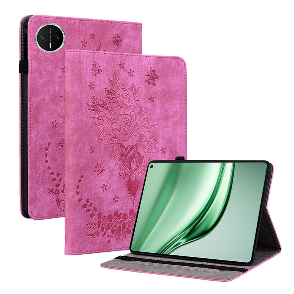 Étui pour Huawei MatePad Mini avec porte-cartes, revêtement en cuir anti-rayures et motif floral rose