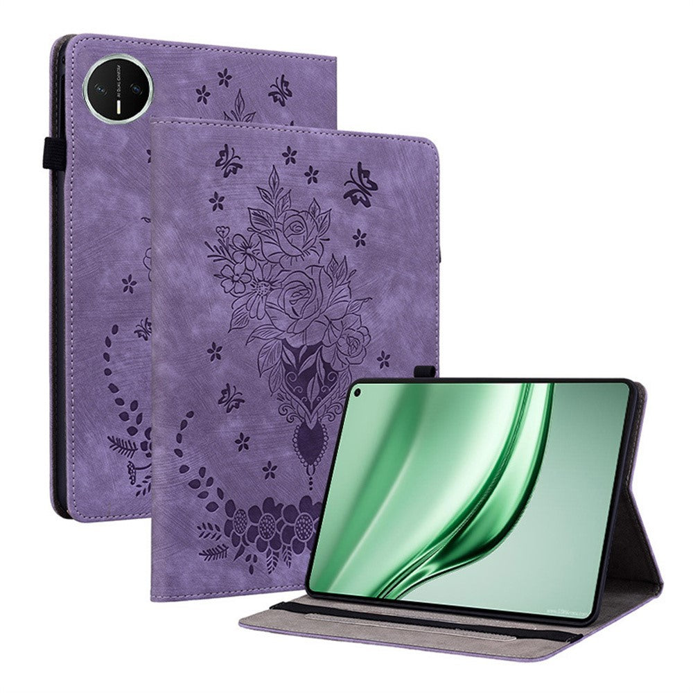 Étui pour Huawei MatePad Mini avec porte-cartes, revêtement en cuir anti-rayures et motif floral rose