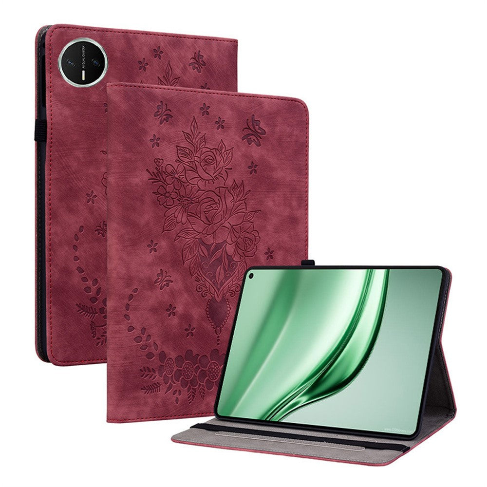 Étui pour Huawei MatePad Mini avec porte-cartes, revêtement en cuir anti-rayures et motif floral rose