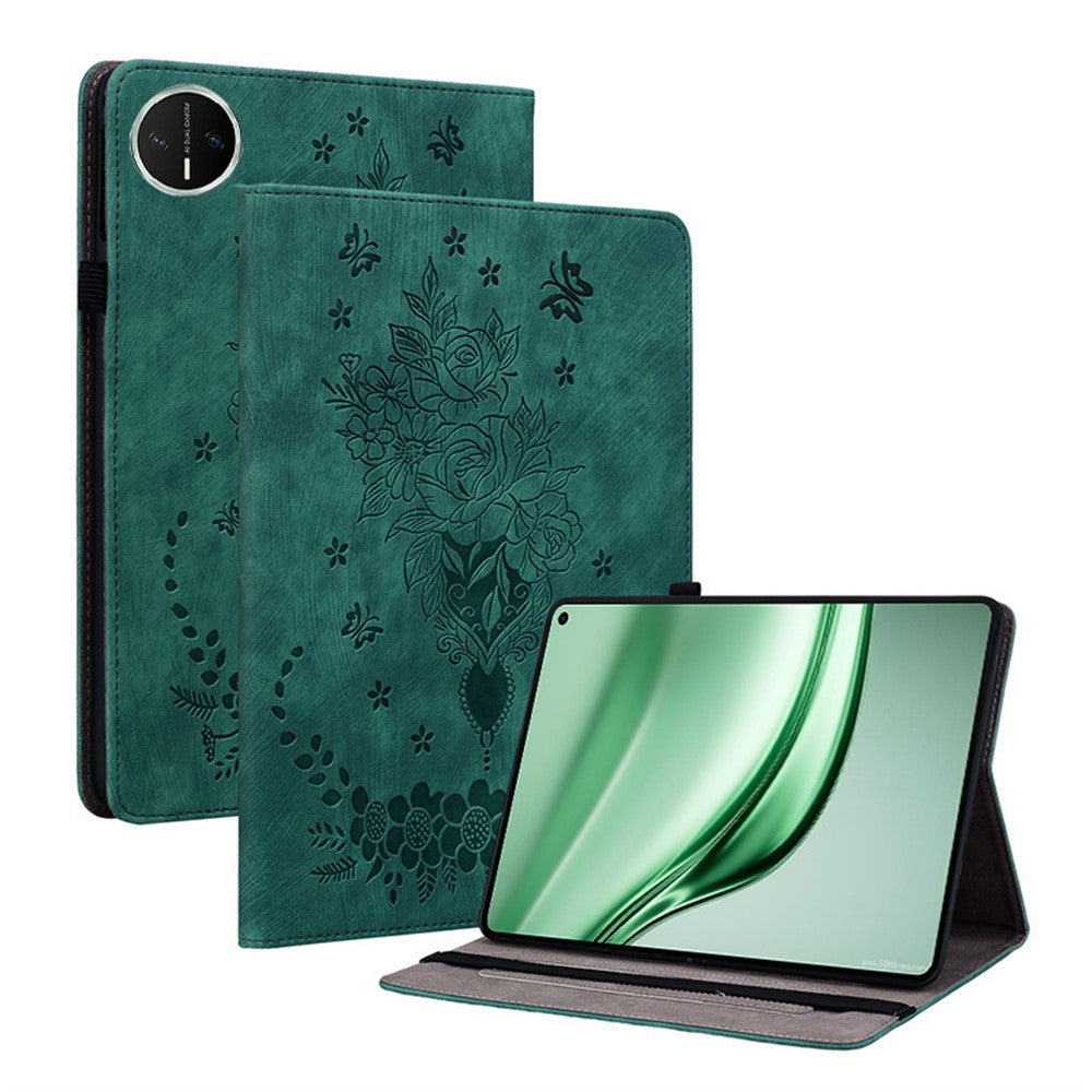 Étui pour Huawei MatePad Mini avec porte-cartes, revêtement en cuir anti-rayures et motif floral rose