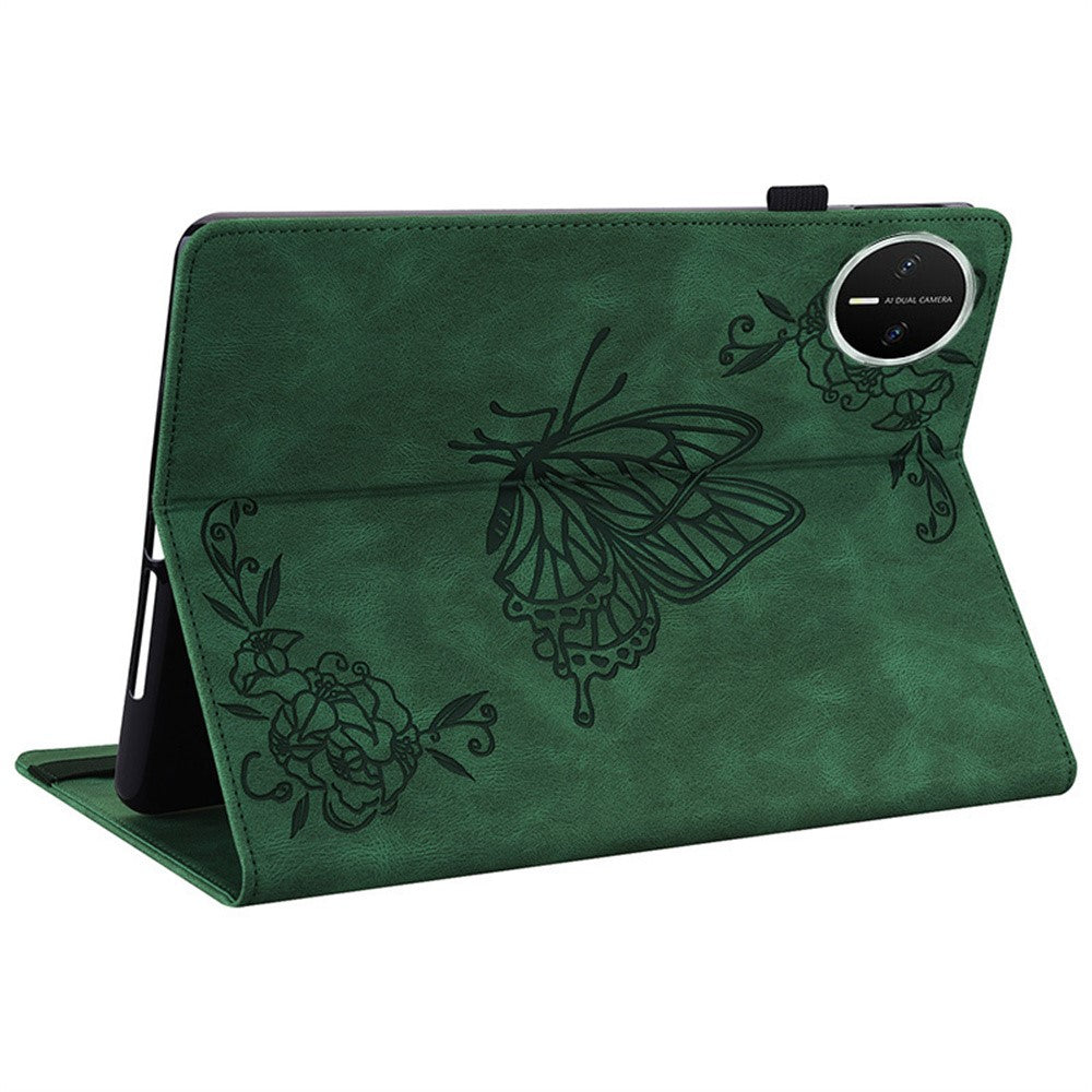 Étui pour tablette Huawei MatePad Mini, motif papillon et fleurs, en cuir PU avec emplacements pour cartes 