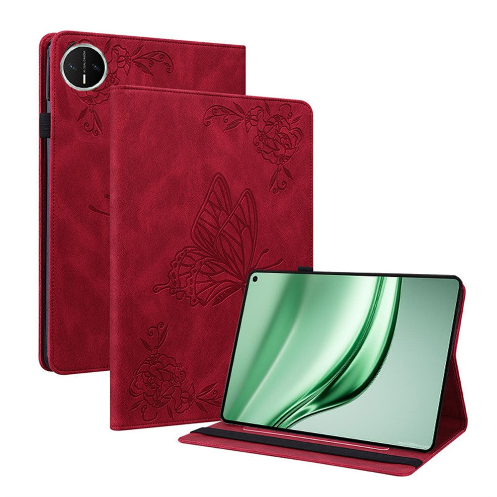 Étui pour tablette Huawei MatePad Mini, motif papillon et fleurs, en cuir PU avec emplacements pour cartes 