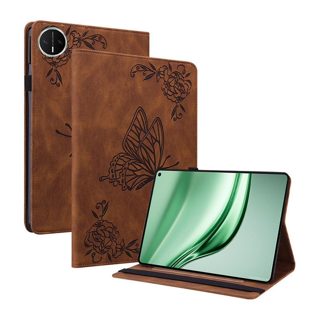 Étui pour tablette Huawei MatePad Mini, motif papillon et fleurs, en cuir PU avec emplacements pour cartes 