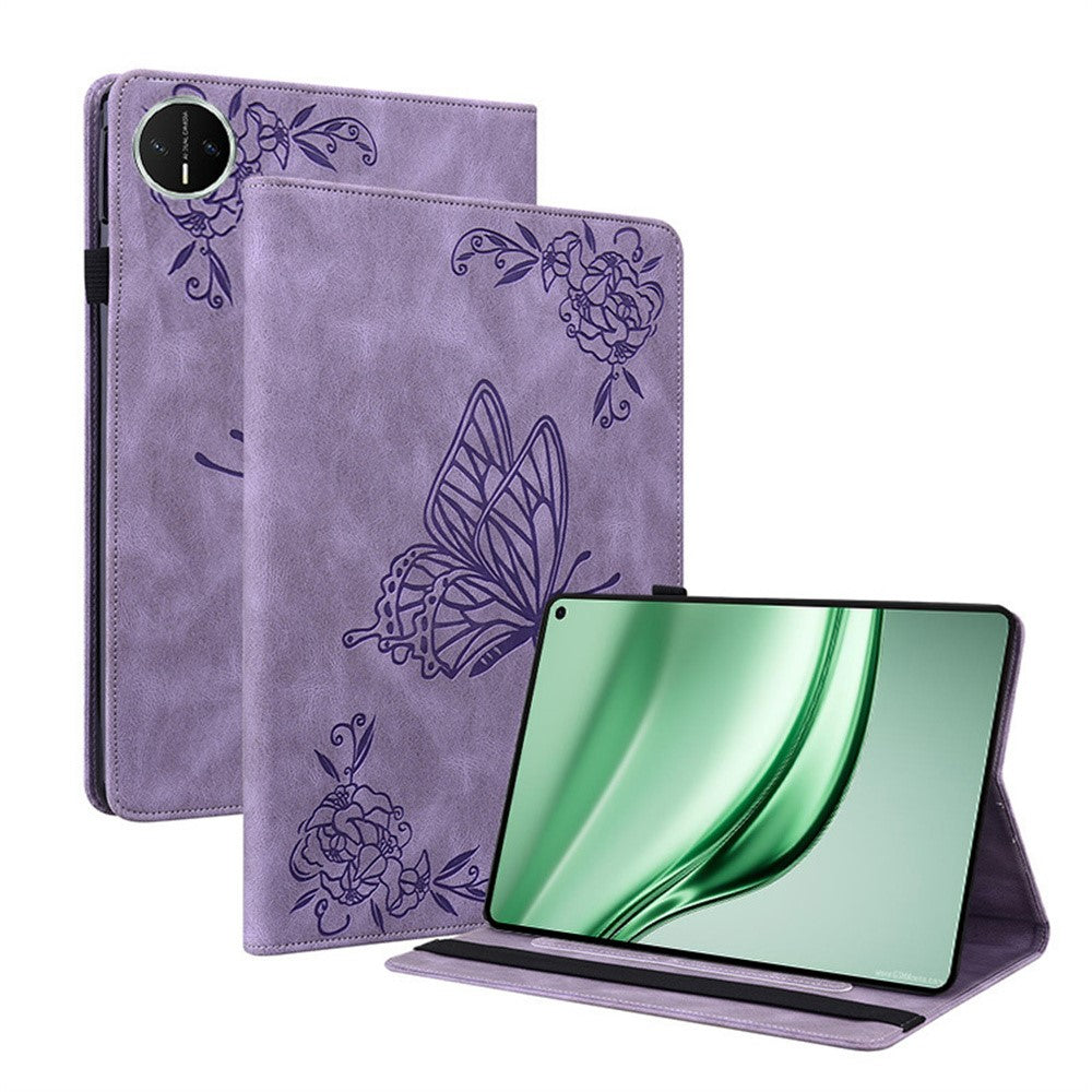 Étui pour tablette Huawei MatePad Mini, motif papillon et fleurs, en cuir PU avec emplacements pour cartes 