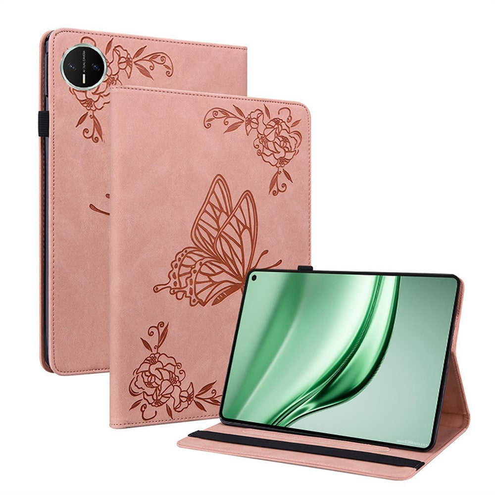 Étui pour tablette Huawei MatePad Mini, motif papillon et fleurs, en cuir PU avec emplacements pour cartes 