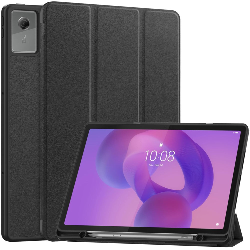 For Lenovo Idea Tab Plus Stand Case Shock-Absorbent Leather Tablet Cover with Pen Slot