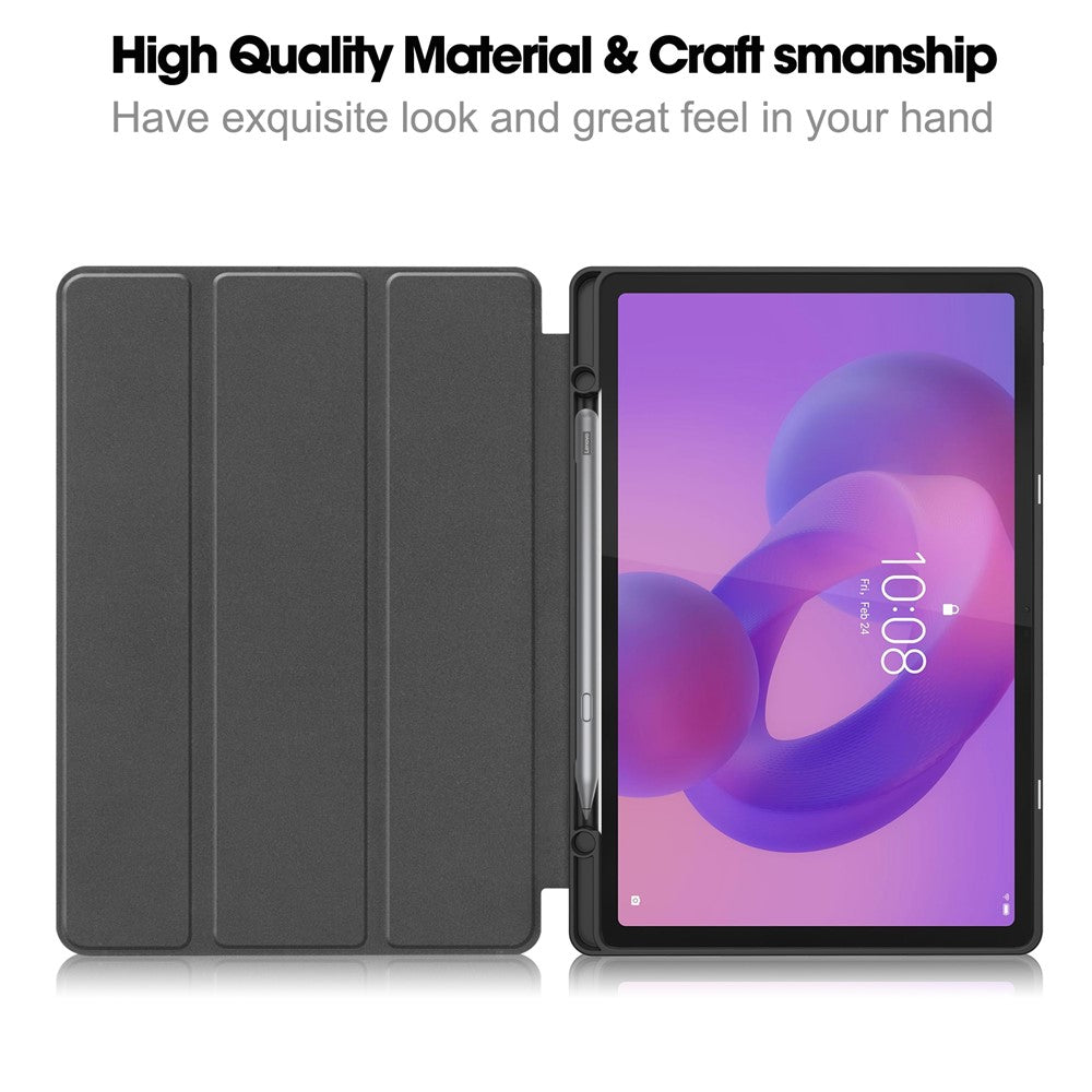 For Lenovo Idea Tab Plus Stand Case Shock-Absorbent Leather Tablet Cover with Pen Slot