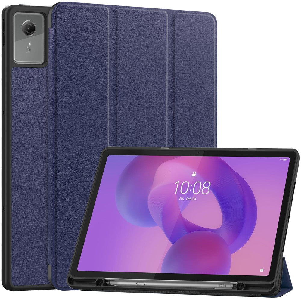For Lenovo Idea Tab Plus Stand Case Shock-Absorbent Leather Tablet Cover with Pen Slot