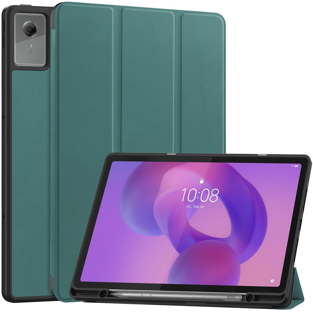 For Lenovo Idea Tab Plus Stand Case Shock-Absorbent Leather Tablet Cover with Pen Slot