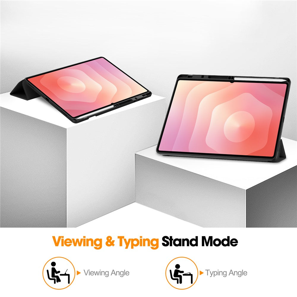 For Samsung Galaxy Tab S11 Ultra Stand Case Shock-Absorbent Leather Tablet Cover with Pen Slot