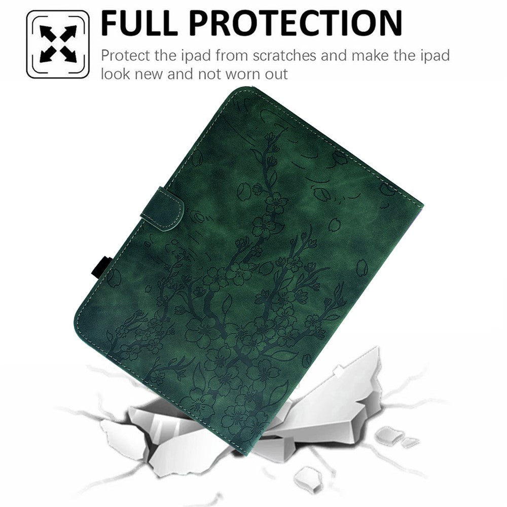 Étui pour iPad mini (2024) / mini (2021) avec motif fleurs de prunier, support, emplacements pour cartes, protection en cuir et fonction veille/réveil automatique.