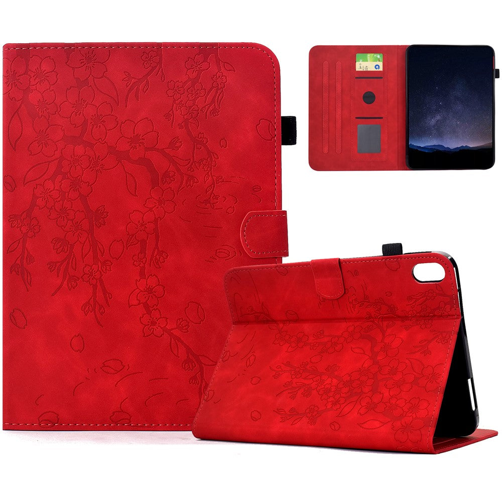 For iPad mini (2024) / mini (2021) Case Imprinted Plum Blossom Stand Card Slots Leather Tablet Cover with Auto Sleep / Wake