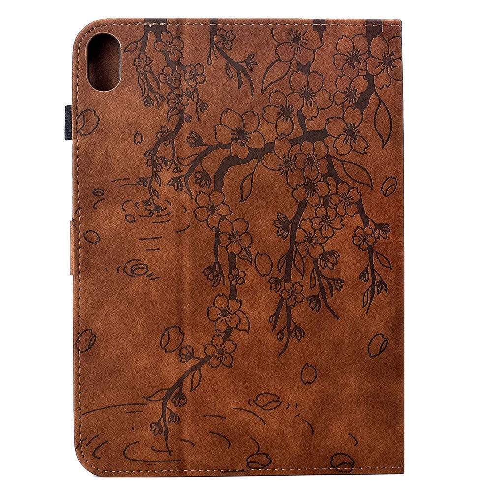Étui pour iPad (2025) / iPad 10.9 (2022) avec motif de fleurs de prunier, support, emplacements pour cartes et fonction veille/réveil automatique.