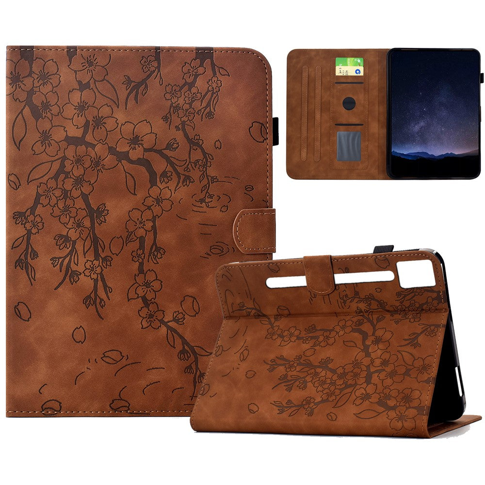 For Lenovo Idea Tab Pro / Tab P12 Pro Gen 2 Case Imprinted Plum Blossom Stand Card Slots Leather Tablet Cover with Auto Sleep / Wake