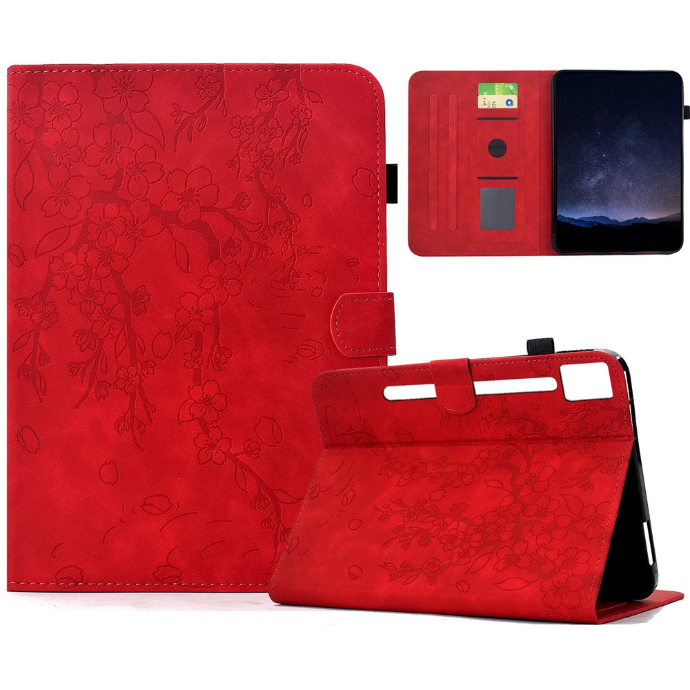 For Lenovo Idea Tab Pro / Tab P12 Pro Gen 2 Case Imprinted Plum Blossom Stand Card Slots Leather Tablet Cover with Auto Sleep / Wake