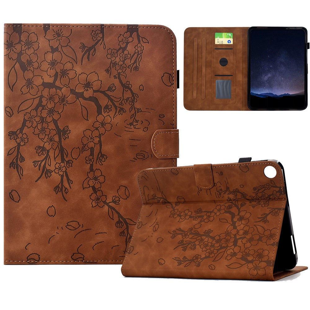 For Samsung Galaxy Tab A11 / A9 Case Imprinted Plum Blossom Stand Card Slots Leather Tablet Cover with Auto Sleep / Wake