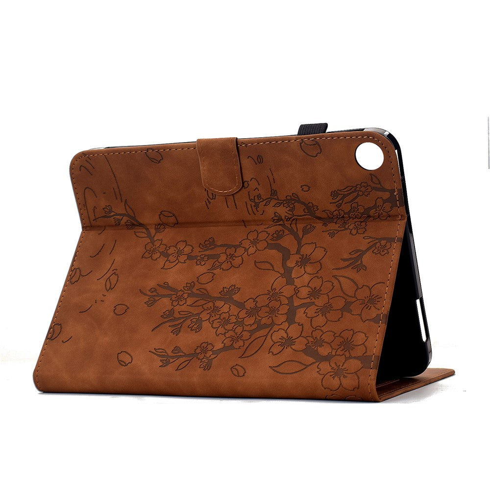 For Samsung Galaxy Tab A11 / A9 Case Imprinted Plum Blossom Stand Card Slots Leather Tablet Cover with Auto Sleep / Wake