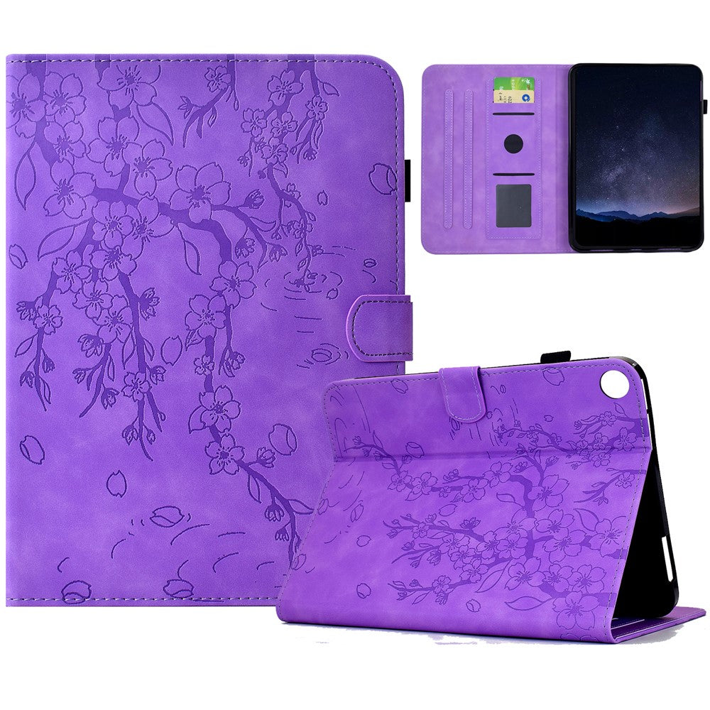 For Samsung Galaxy Tab A11 / A9 Case Imprinted Plum Blossom Stand Card Slots Leather Tablet Cover with Auto Sleep / Wake