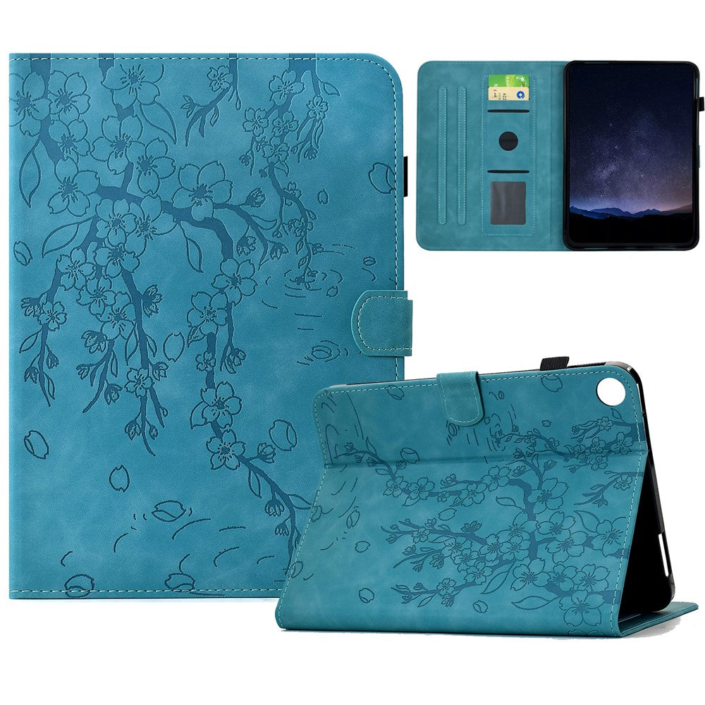 For Samsung Galaxy Tab A11 / A9 Case Imprinted Plum Blossom Stand Card Slots Leather Tablet Cover with Auto Sleep / Wake