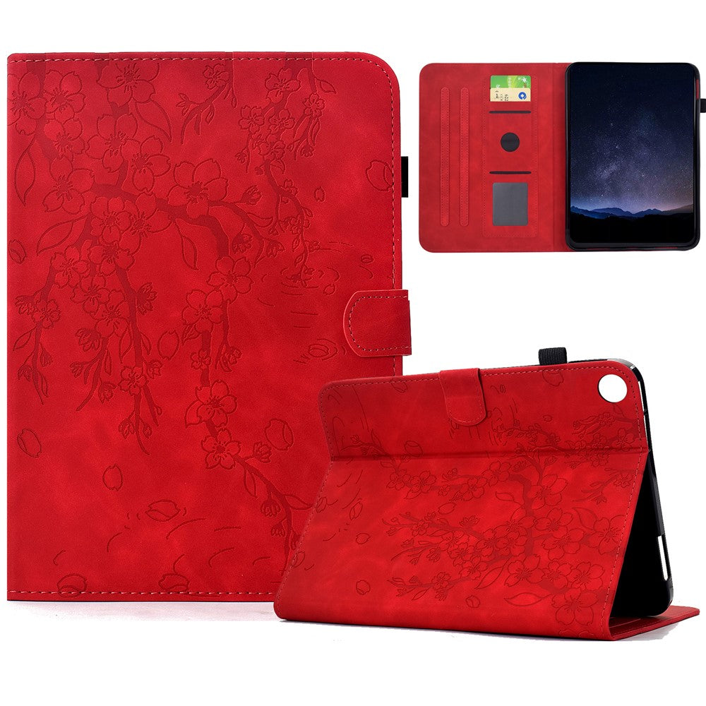 For Samsung Galaxy Tab A11 / A9 Case Imprinted Plum Blossom Stand Card Slots Leather Tablet Cover with Auto Sleep / Wake