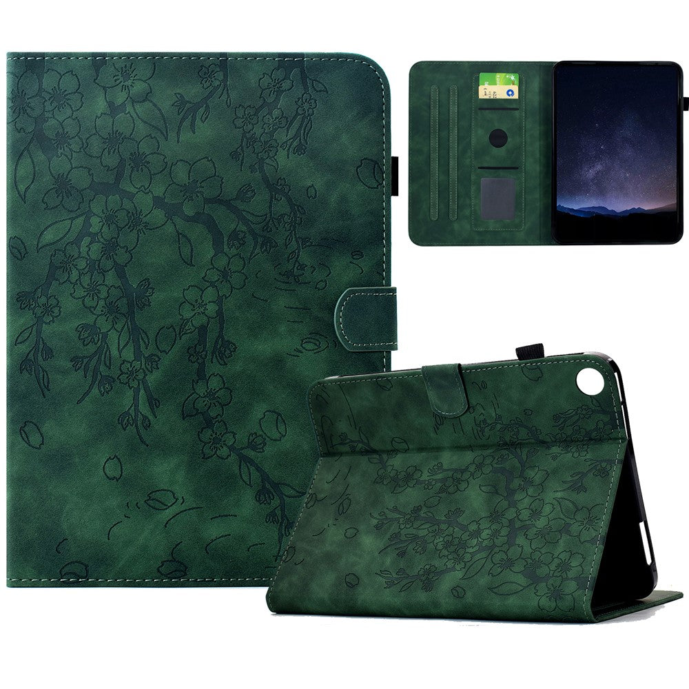 For Samsung Galaxy Tab A11 / A9 Case Imprinted Plum Blossom Stand Card Slots Leather Tablet Cover with Auto Sleep / Wake